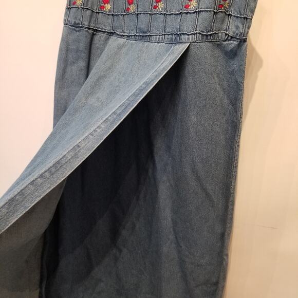 Vintage 90's NEW Denim Dress Embroidered Roses Floral Faux Wrap Button XL - Picture 11 of 16
